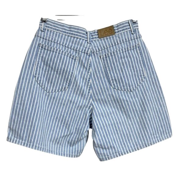 Lee Womens Vintage High Waist Striped Denim Shorts Size 14 Petite Blue & White - Picture 3 of 8